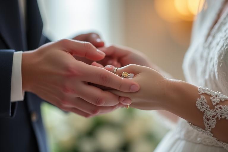 結婚式での指輪交換の瞬間